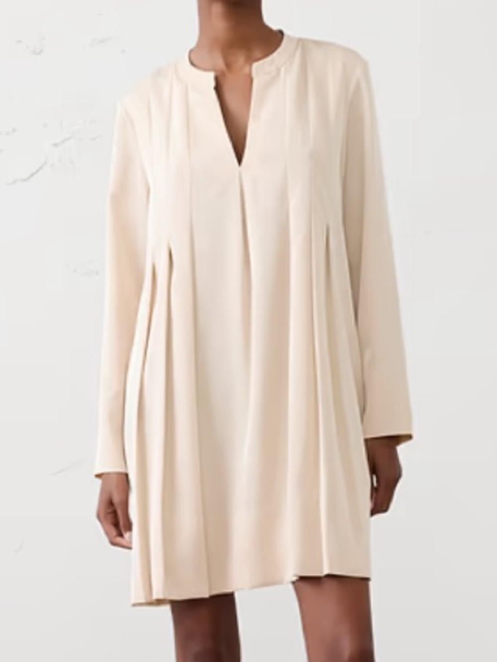 Banana Republic Split Neck Swing Dress Oyster Pearl Large NWT